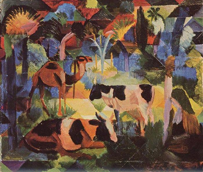 August Macke Landschaft mit Kuhen und Kamel oil painting image